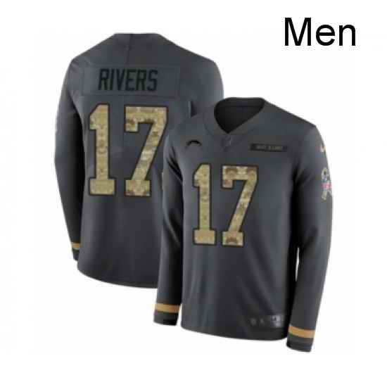 Men Nike Los Angeles Chargers 17 Philip Rivers Limited Black Salute to Service Therma Long Sleeve NFL Jersey